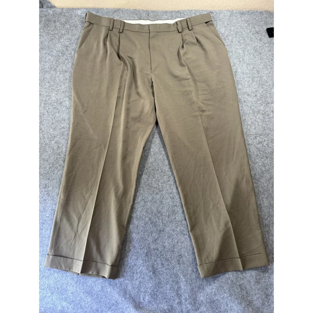 Van Heusen Studio Pleated Dress Pants 44/30 Khaki Brown Cuffed Professional